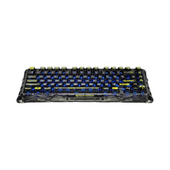 GravaStar Mercury K1 Lite Crystal Aurora tri-mode mechanical keyboard in Transparent Black with blue backlighting.