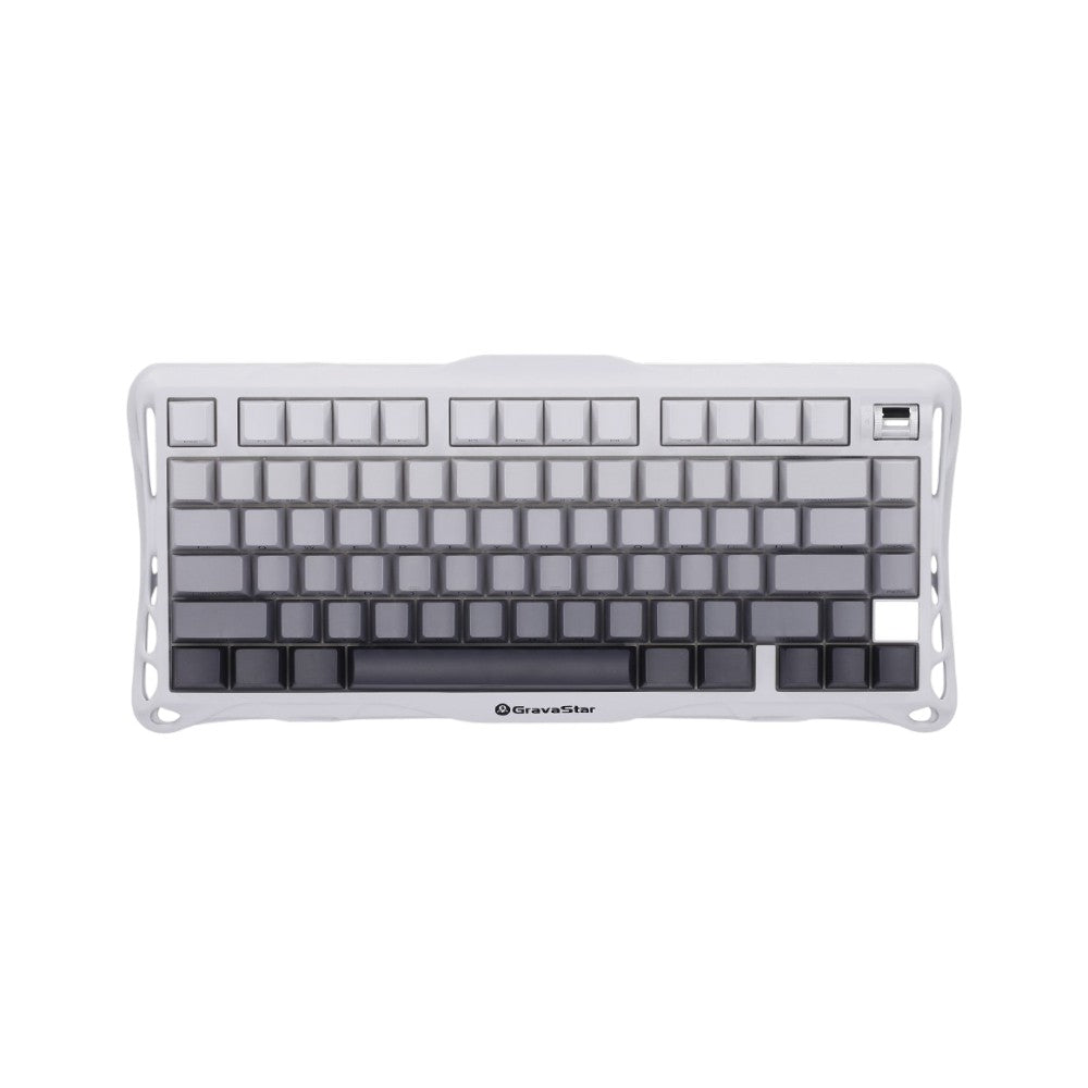 GravaStar Mercury K1 mechanical keyboard in Gradient White finish featuring grey and white themed keycaps.