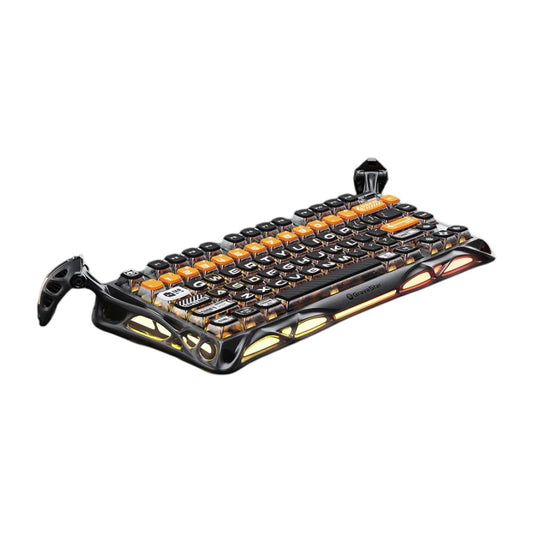 GravaStar Mercury K1 Pro mechanical keyboard in Cyber Flare edition featuring custom orange and black keycaps.