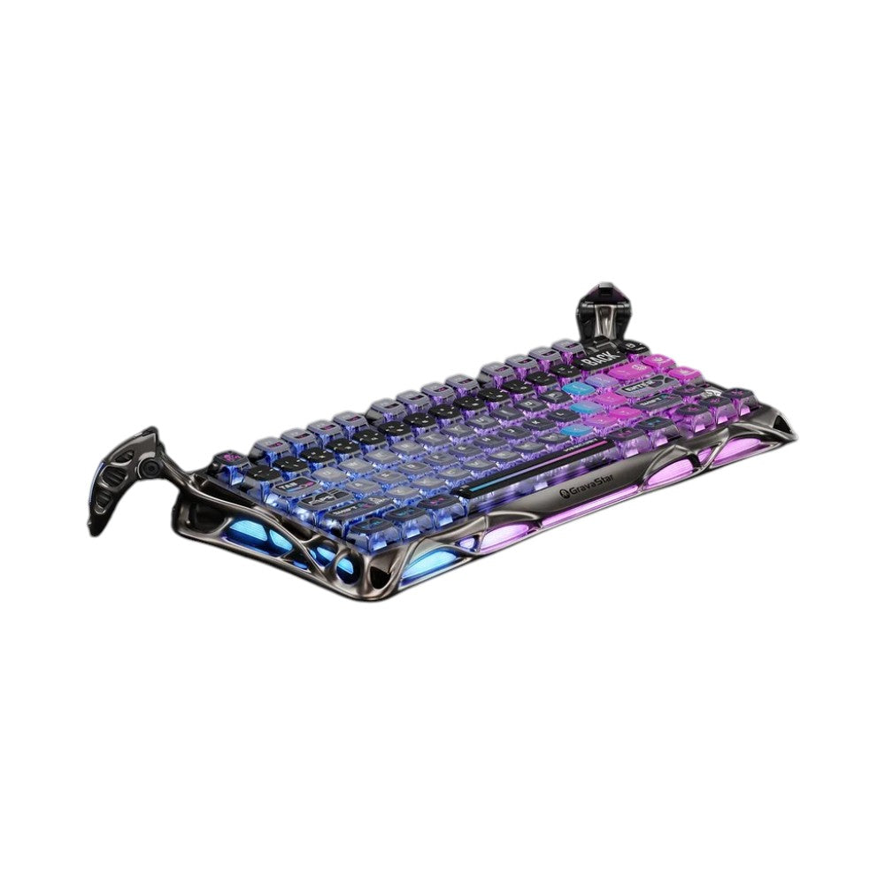 GravaStar Mercury K1 Pro Special Edition mechanical keyboard featuring a cyberpunk aesthetic and vibrant RGB LED backlighting.