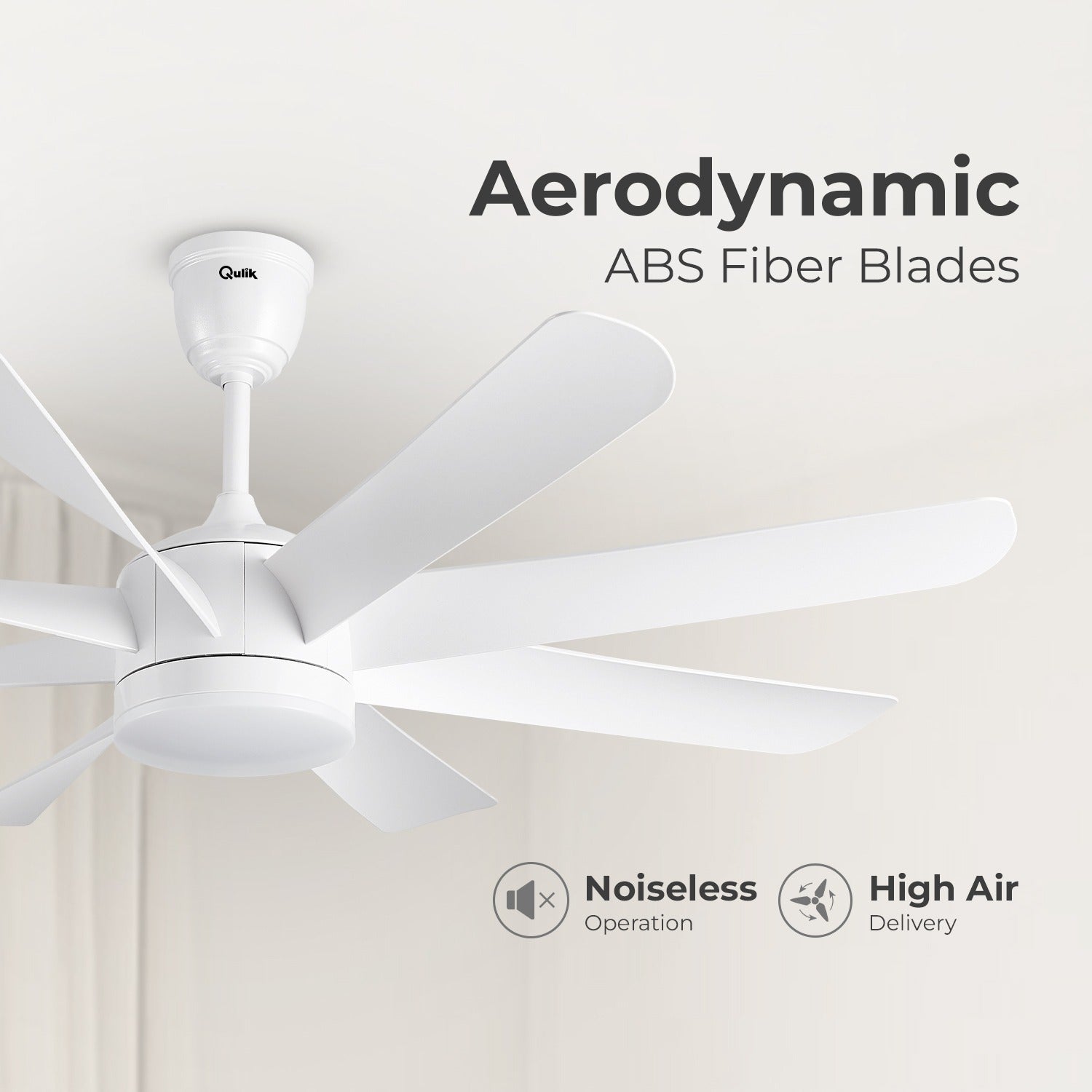 Qulik Helix UL 60"- Modern Decorative Silent ABS Blade Under light with Remote Ceiling Fan (White) Q-6522-W
