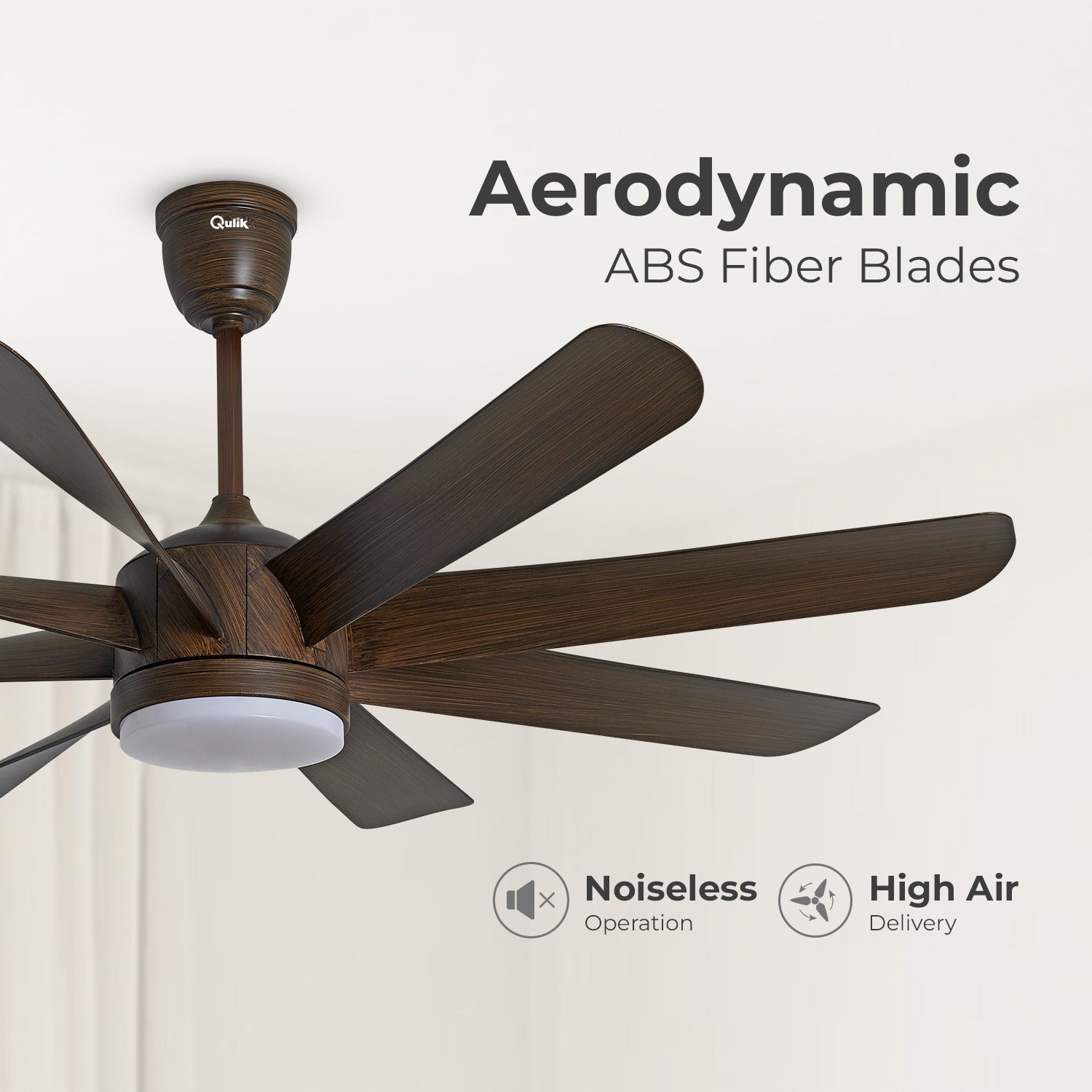 Qulik Helix UL 60"- Modern Decorative Silent ABS Blade Under light with Remote Ceiling Fan (Dark Wood) Q-6522-DW