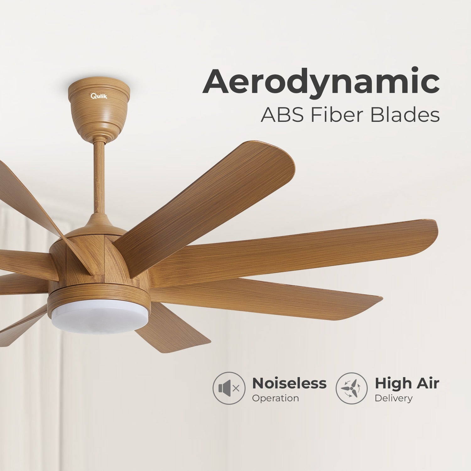 Qulik Helix UL 60"- Modern Decorative Silent ABS Blade Under light with Remote Ceiling Fan (Light Wood) Q-6522-LW