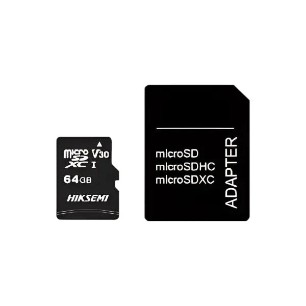 HIKSEMI Neo TF CS1 64GB V30 microSDXC memory card with SD adapter.