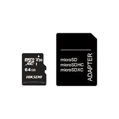 HIKSEMI Neo TF CS1 64GB V30 microSDXC memory card with SD adapter.