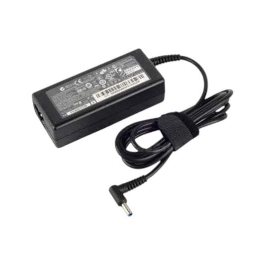 HP 150W laptop power adapter charger featuring a blue pin connector, 19.5V 7.7A output, and included black power cord.