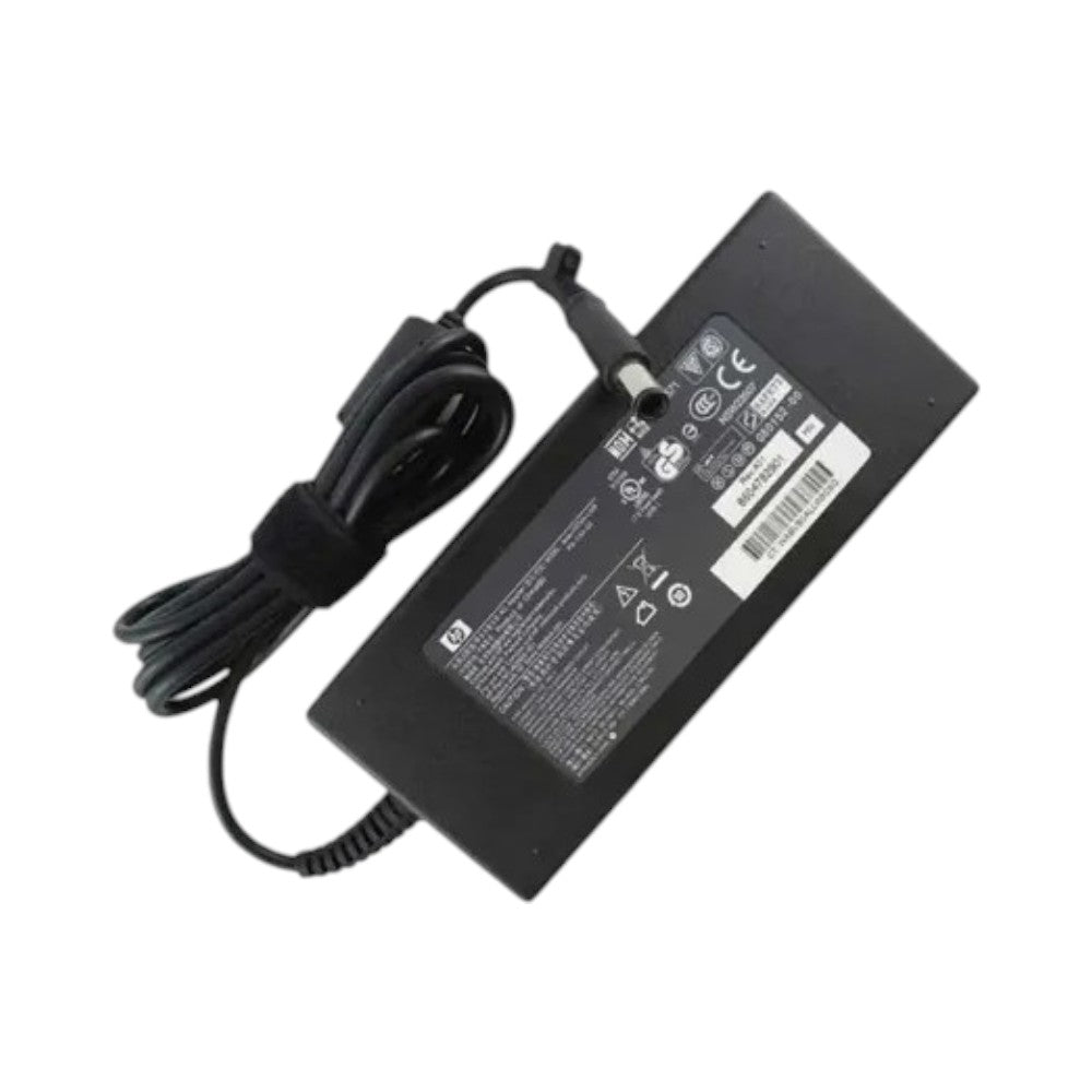 HP 150W laptop power adapter charger featuring a general port connector, 19.5V 7.89A output, and attached black cable.