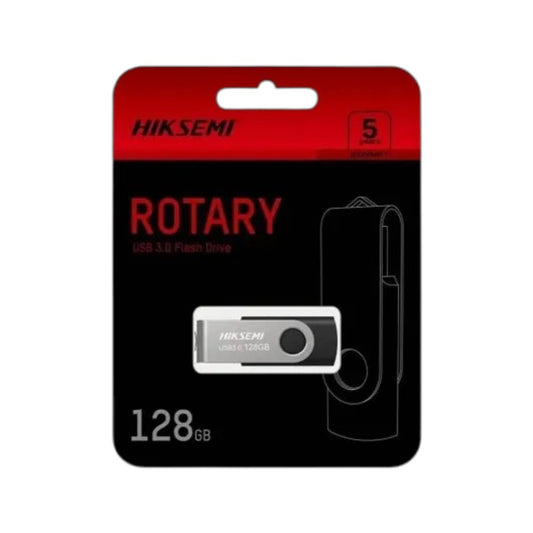Hiksemi Rotary 128GB USB 3.2 high-speed swivel pen drive flash drive in its retail packaging.