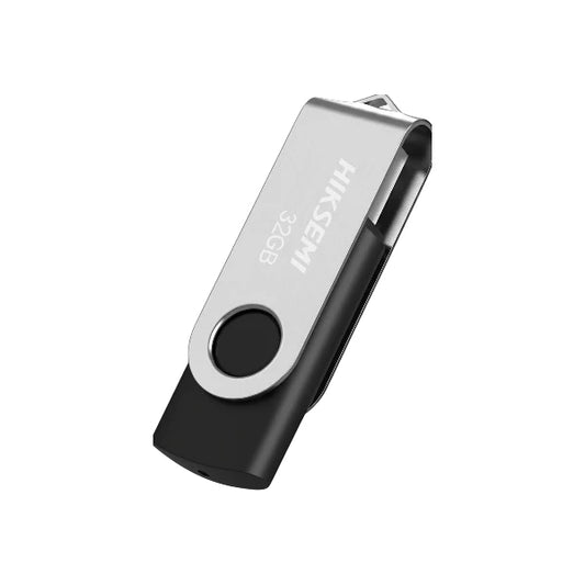Hiksemi Rotary 32GB USB 3.0 high-speed flash drive featuring a black body with a swivel protective metal cover.