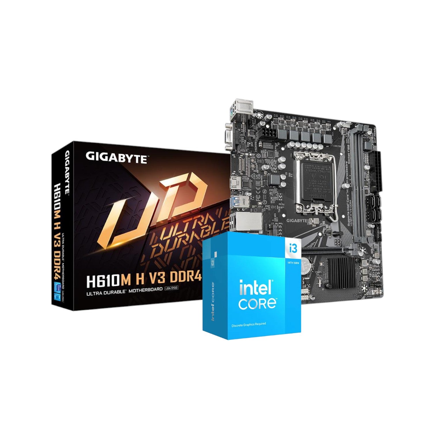 Intel Core i3 14100 14th Gen Raptor Lake Processor with GIGABYTE H610M H V3 DDR4 Micro ATX Motherboard (CO100002)