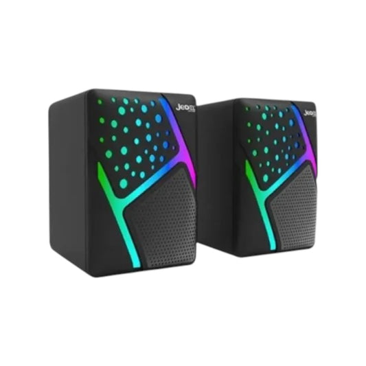 Jedel S-527 wired USB multimedia speakers featuring vibrant RGB LED lighting.