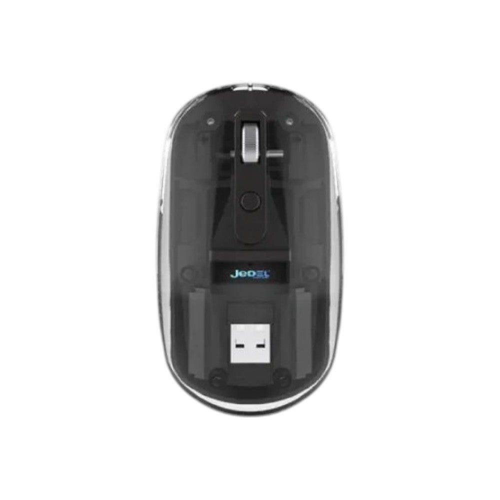 Jedel WD131P wireless gaming mouse featuring a sleek ergonomic design and an included USB receiver for reliable connectivity.