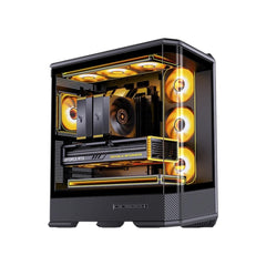 Jonsbo D400 ATX mid-tower computer case in black with a clear side panel showing internal components.