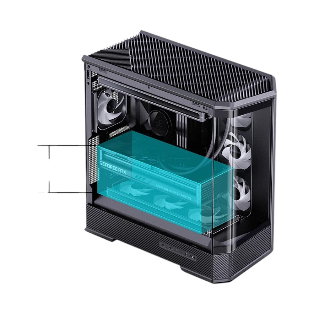 Jonsbo D400 ATX mid-tower computer case in black with a clear side panel showing internal components.