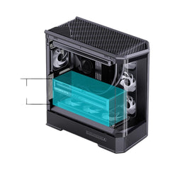 Jonsbo D400 ATX mid-tower computer case in black with a clear side panel showing internal components.