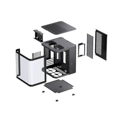 Jonsbo TK-1 Black Micro-ATX mini tower gaming case featuring a curved transparent glass panel view.