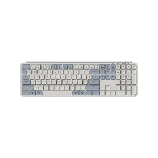 Keychron B6 Pro Ultra-Slim Tri-Mode Wireless Keyboard in Light Gray with white and muted blue-gray keycaps.