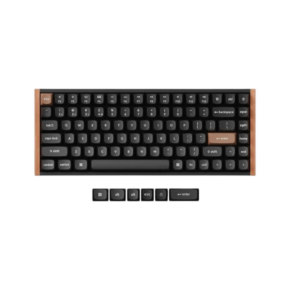 Keychron K2 HE tri-mode custom mechanical keyboard in black featuring a premium wooden frame design.