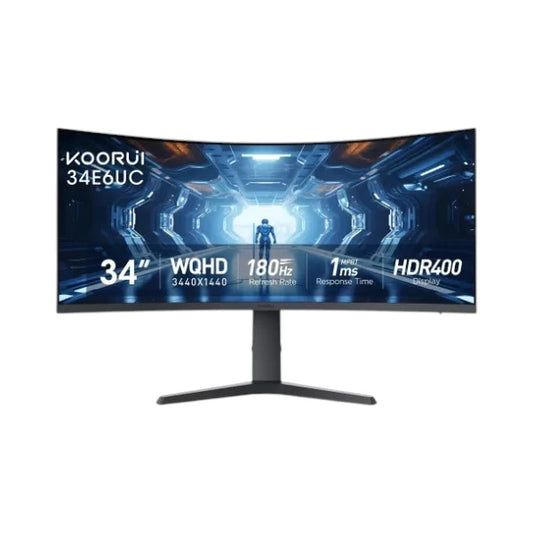Koorui 34E6UC 34-inch ultrawide curved gaming monitor featuring a 165Hz refresh rate and WQHD display resolution.
