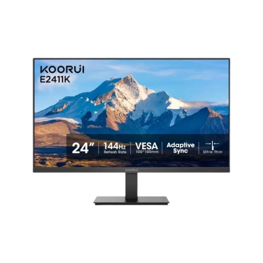 Koorui E2411K 23.8-inch gaming monitor featuring a 144Hz refresh rate, FHD IPS display panel, and ultra-thin bezels.