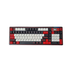 Lingbao K98 Pro Tri-Mode mechanical keyboard in Flame Scale Tenghui edition featuring red, white, and black themed keycaps.