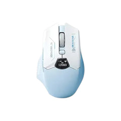Lingbao M8 tri-mode wireless gaming mouse in blue featuring sharp white accents designed for high-performance esports gaming.