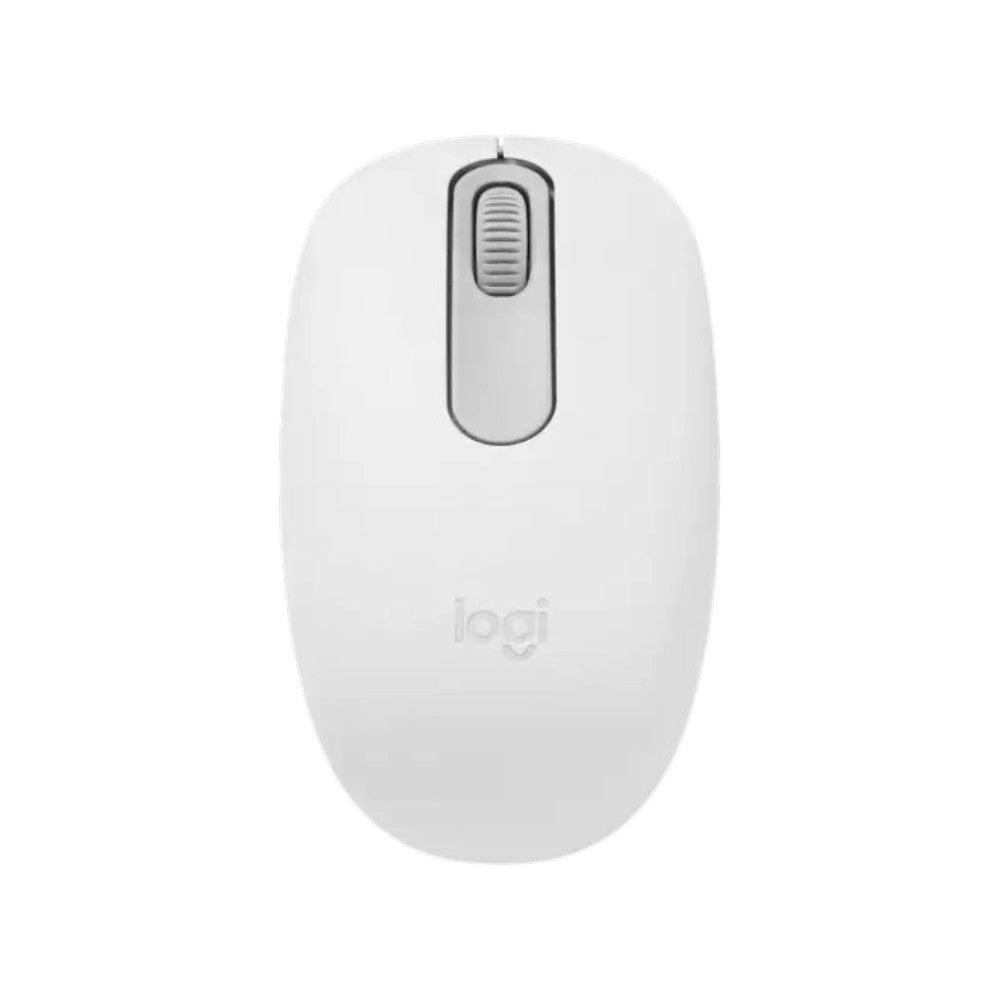 Logitech M196 compact wireless Bluetooth mouse in an elegant off-white finish featuring a minimalist design.