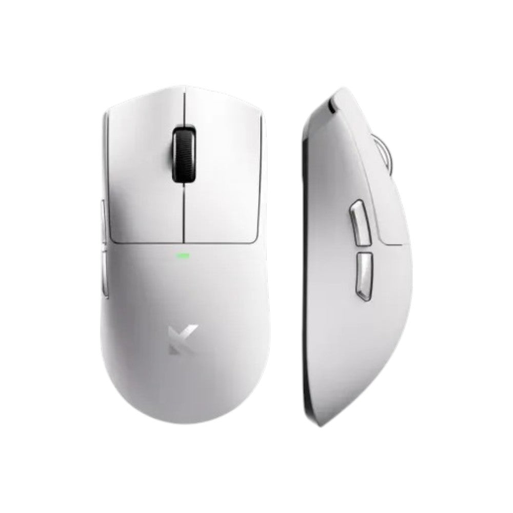 MCHOSE K7 Ultra tri-mode wireless gaming mouse in white shown in a side profile view.