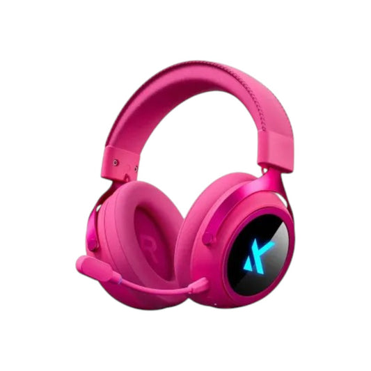 MCHOSE X9 wireless gaming headset in rose red with brand logo.