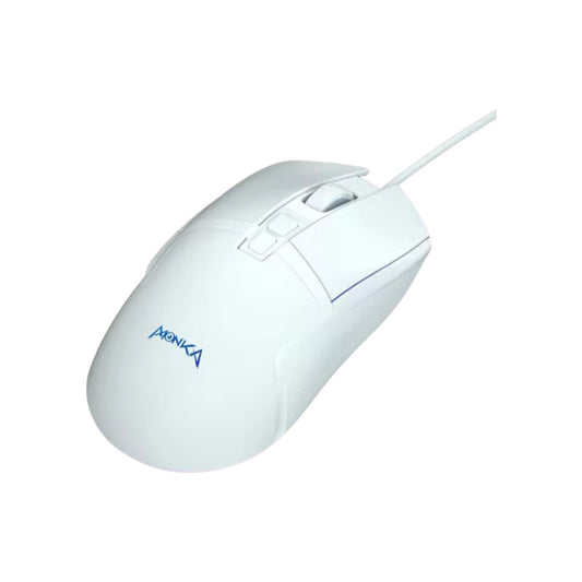 MONKA G10 wired gaming mouse in white with brand logo.