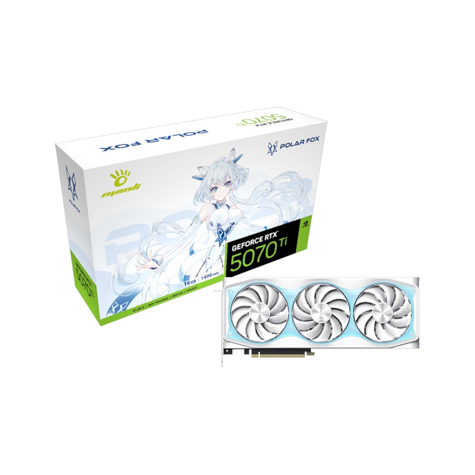 Manli Polar Fox GeForce RTX 5070 Ti OC 16GB GDDR7 Graphics Card (GCM90103)