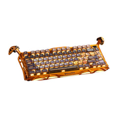 GravaStar Mercury K1 Pro Special Edition mechanical keyboard with a battle-worn yellow and gold geometric frame.