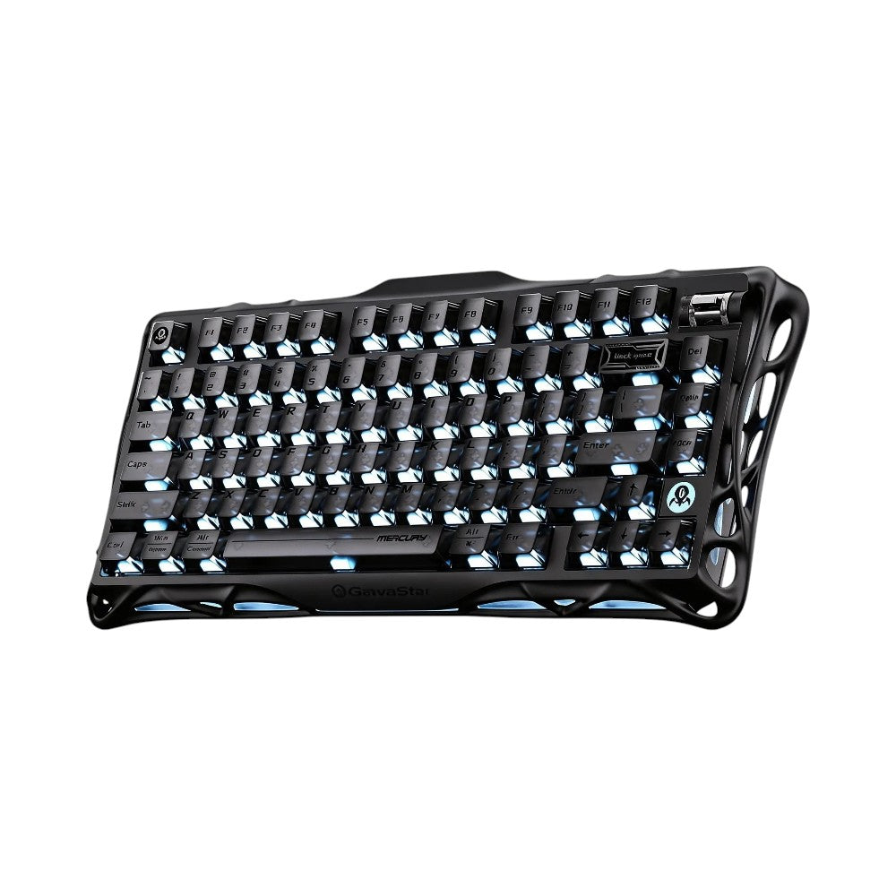 Mercury K1 mechanical keyboard in Stealth Black finish with custom dark blue keycaps.
