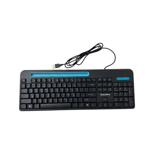 Mofii SMK-639 wired keyboard in black featuring Bangla layout, blue key accents, and reliable USB connection.
