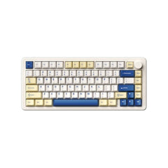 Monka A75 MAX tri-mode RGB mechanical keyboard in Soy Milk featuring a white frame and multicolored keycaps.