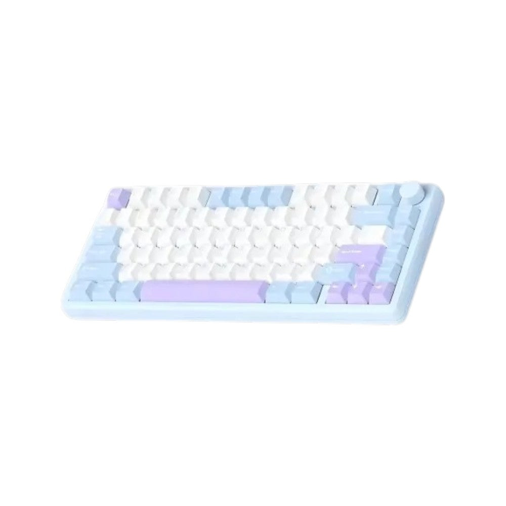 Monka A75 tri-mode mechanical gaming keyboard featuring a vibrant colorful geometric pattern design and RGB backlighting.