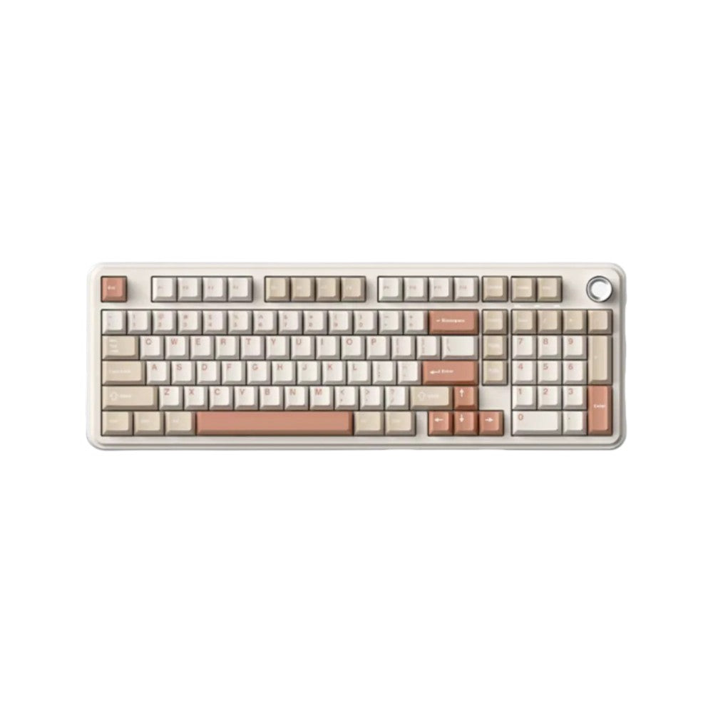 Monka K100 tri-mode gasket-mounted hot-swappable mechanical gaming keyboard featuring a beige and brown Autumn color scheme.