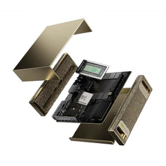 NVIDIA DGX Spark 1 luxury tech accessory featuring a premium metallic gold outer shell and a black textured core in an exploded view.