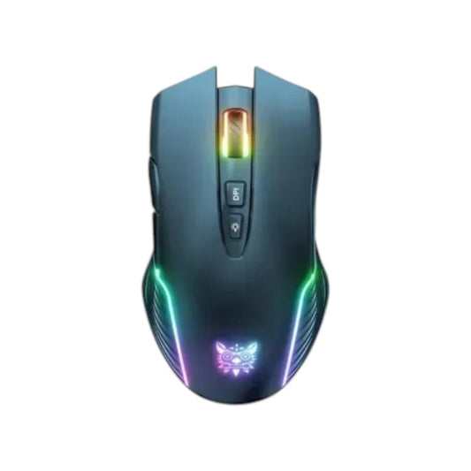 Onikuma CW905 2.4GHz wireless gaming mouse in black featuring an ergonomic frame and dynamic RGB lighting accents.