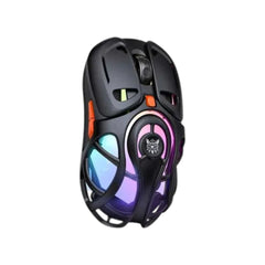 Onikuma DM02 tri-mode wireless gaming mouse featuring a lightweight honeycomb shell design and vibrant RGB lighting.