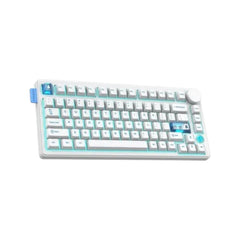 Onikuma MT706 tri-mode gasket mount mechanical gaming keyboard in white featuring light blue accent keycaps.