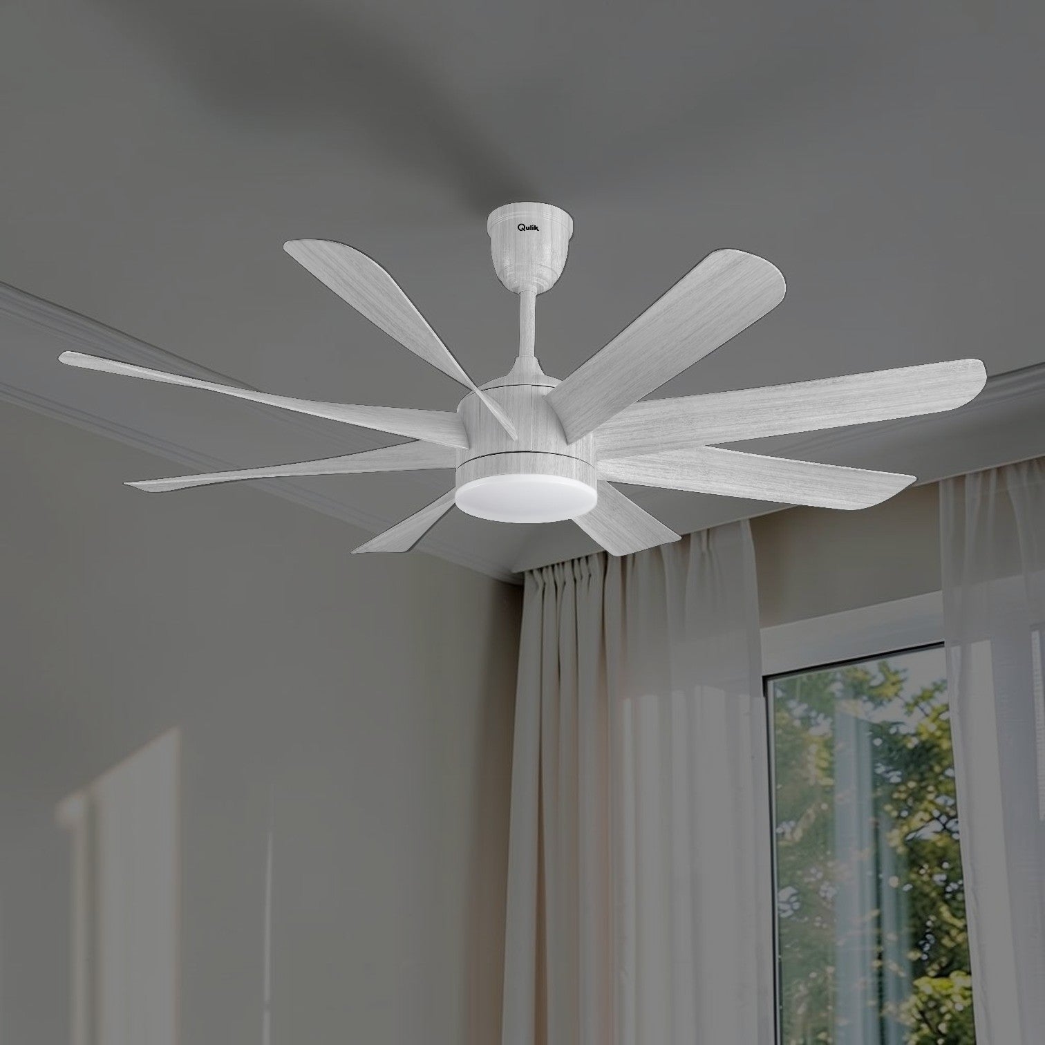 Qulik Helix UL 60"- Modern Decorative Silent ABS Blade Under light with Remote Ceiling Fan (White Wood) Q-6522-WW