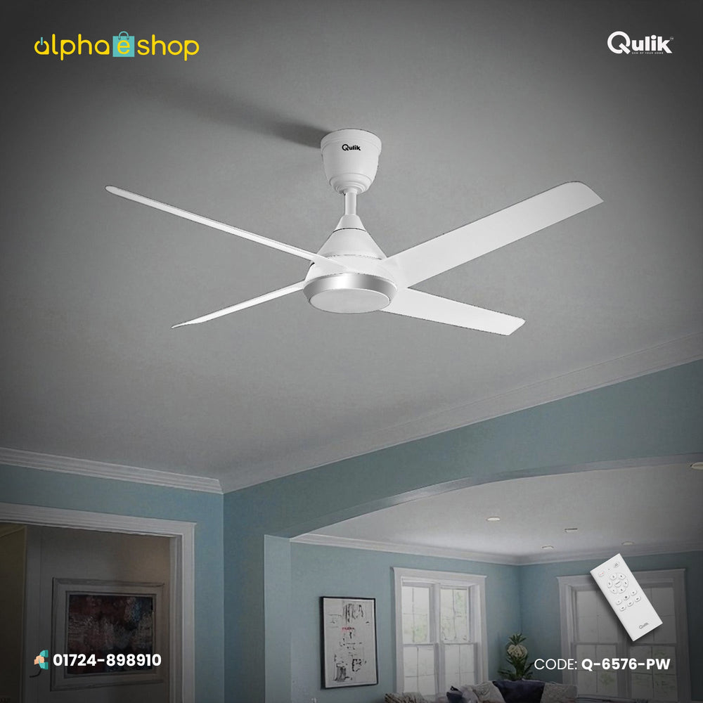 Qulik Alpha Edge 4B 53" energy saving BLDC remote control ceiling fan in Parle White (Q-6576-PW).