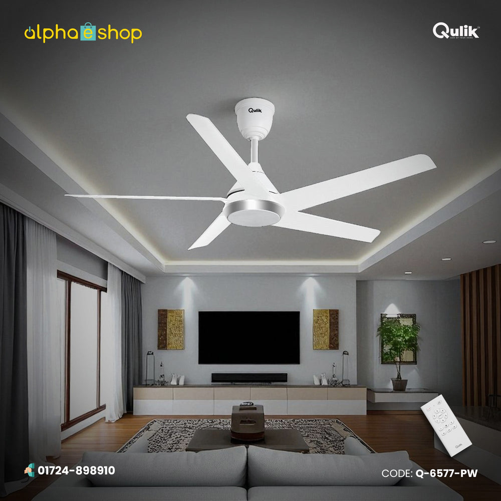 Qulik Alpha Edge 5B 53" energy saving BLDC remote control ceiling fan in Parle White (Q-6577-PW).