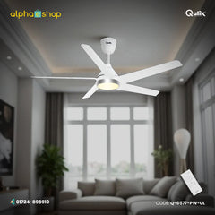 Qulik Alpha Edge 5B 53" energy saving BLDC remote control underlight ceiling fan in Parle White (Q-6577-PW-UL).
