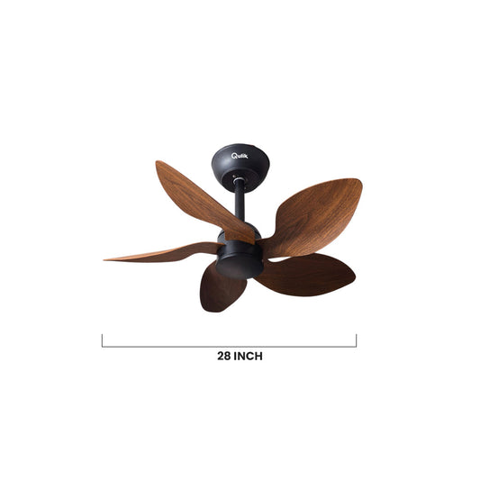 Qulik Flora 28" decorative silent ABS blade ceiling fan with remote control in Dark Wood (Q-D77089-DW).