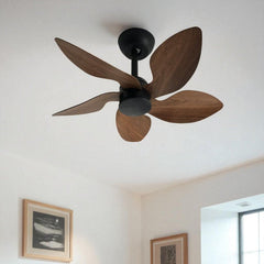 Qulik Flora 28" decorative silent ABS blade ceiling fan with remote control in Dark Wood (Q-D77089-DW).