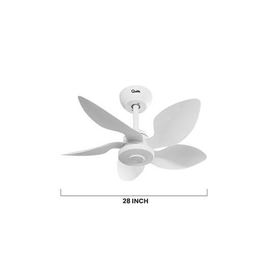 Qulik Flora 28" decorative silent ABS blade ceiling fan with remote control in White (Q-D77089-W).