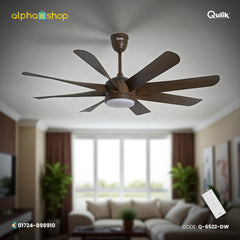 Qulik Helix 60" decorative silent ABS blade underlight ceiling fan with remote control in Dark Wood (Q-6522-DW).