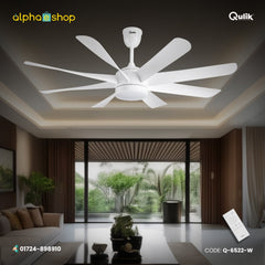 Qulik Helix 60" decorative silent ABS blade underlight ceiling fan with remote control in White (Q-6522-W).